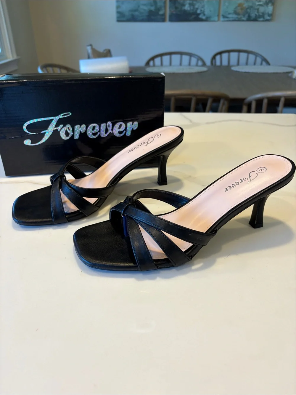 Forever Black Kitten Heel - size 8